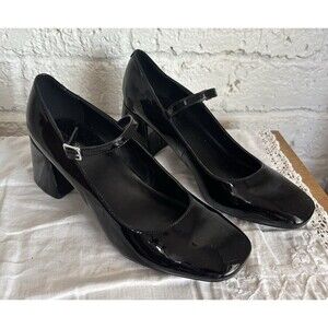 MARC FISHER  Black Patent Leather, Mary Jane Pumps Sz 8.5 Block Heels